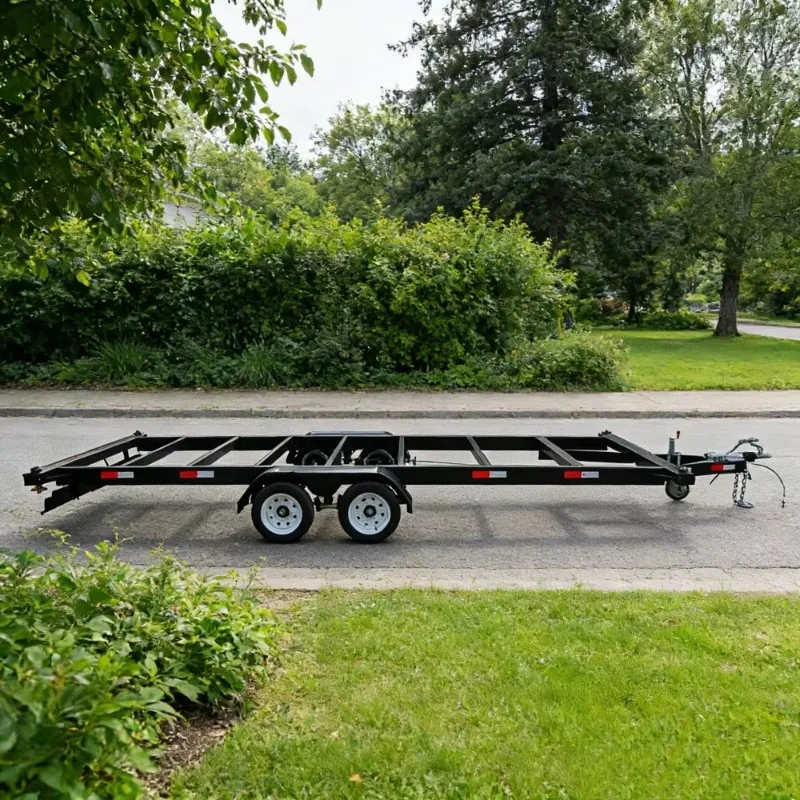 Heavy duty twin-axle trailer chassis, painted frame, suitable for caravans/motorhomes, compliant with road regulations