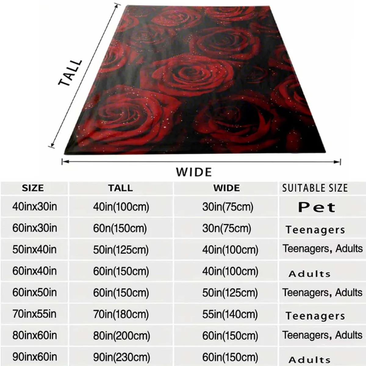 Vibrant Red Rose Print Throw Blanket Cozy Sofa Couch Decor Gift for Bedroom Living Room Home