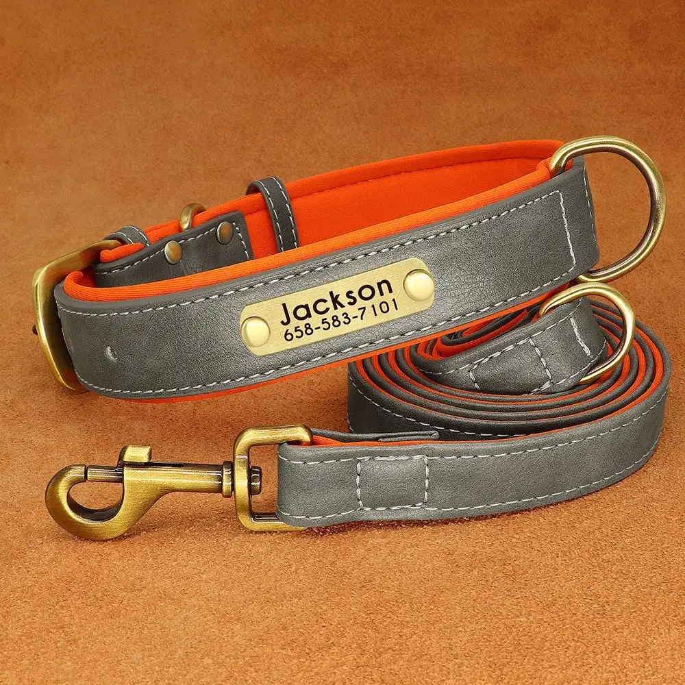 Set aus Hundehalsband und Leine aus PU-Leder, weiches, langlebiges Hundehalsbänder aus schlichtem Leder, 1,5 m Blei, verstellbar, für kleine, mittelgroße Hunde, Mops – Detail 13