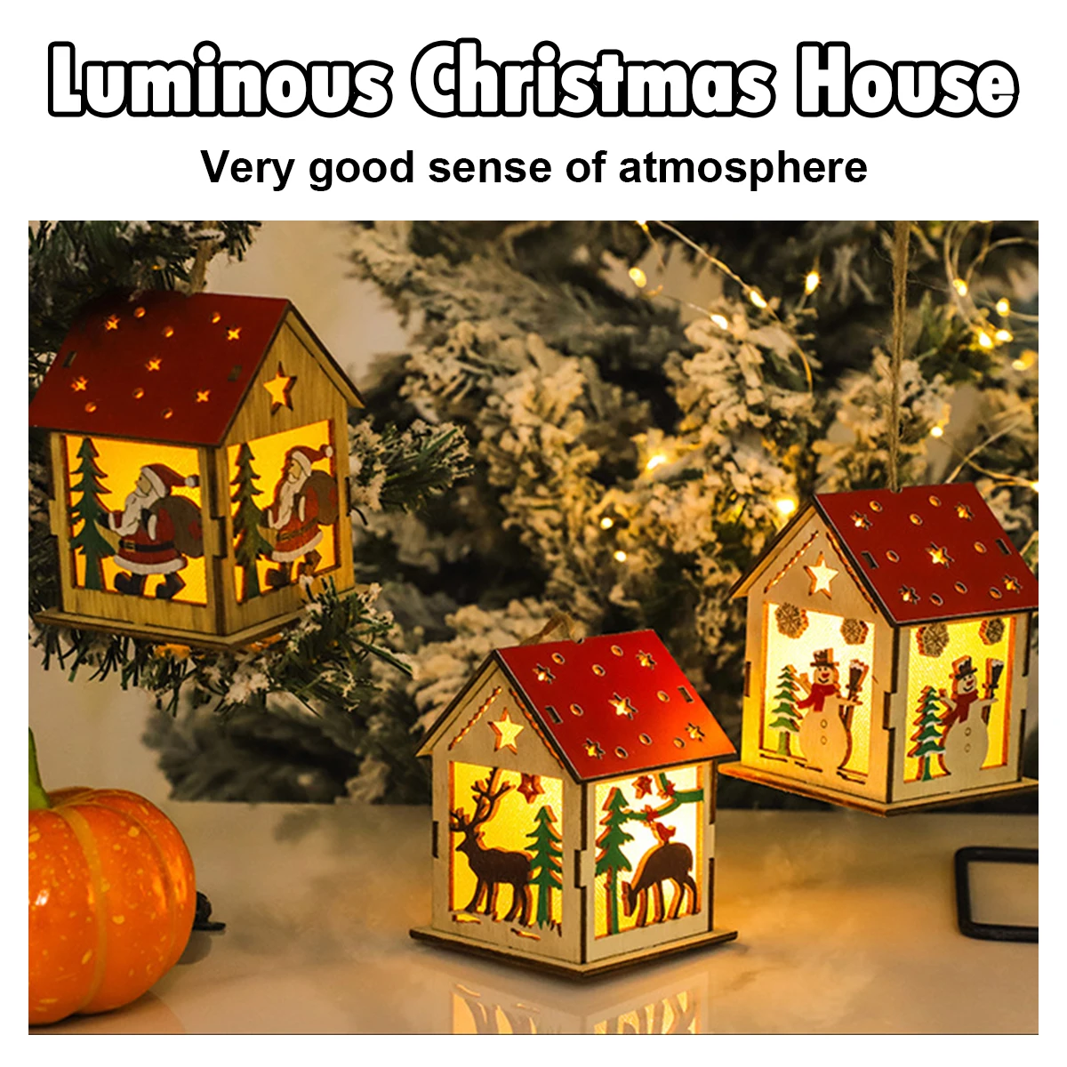 Christmas Glowing Cabin Wooden Pendant Luminous Lamp Light Decoration Supplies House Battery Powered Lights On The Table Led For