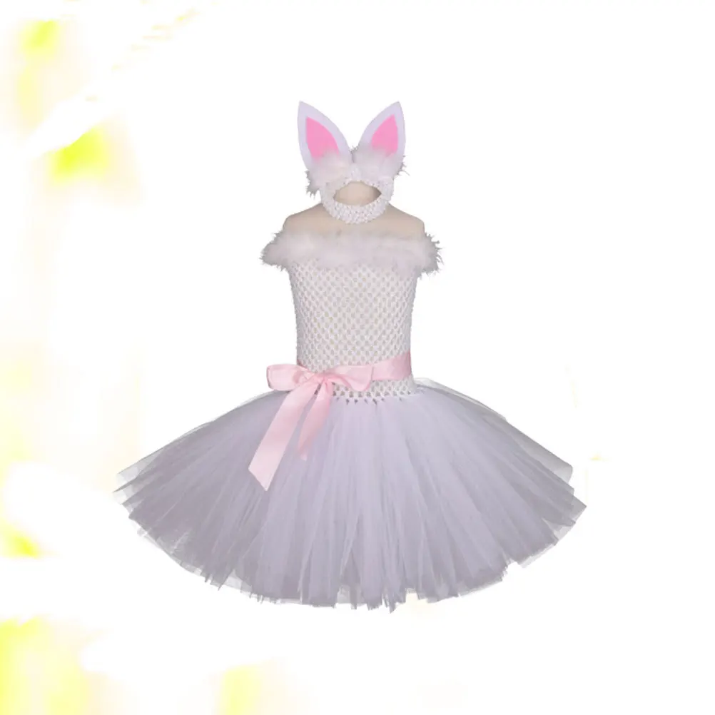 2Pcs Rabbit Easter Kid Costume Set White Size 110 Girl Outfit Festival Clothing Cute Cosplay Birthday Gift Girl Outfit Easter