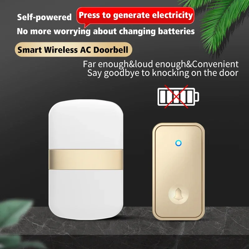 

CACAZI Smart Wireless Doorbell No Battery required Waterproof Door bell Sets with LED Lighting Home Outdoor Kinetic Ring Chime