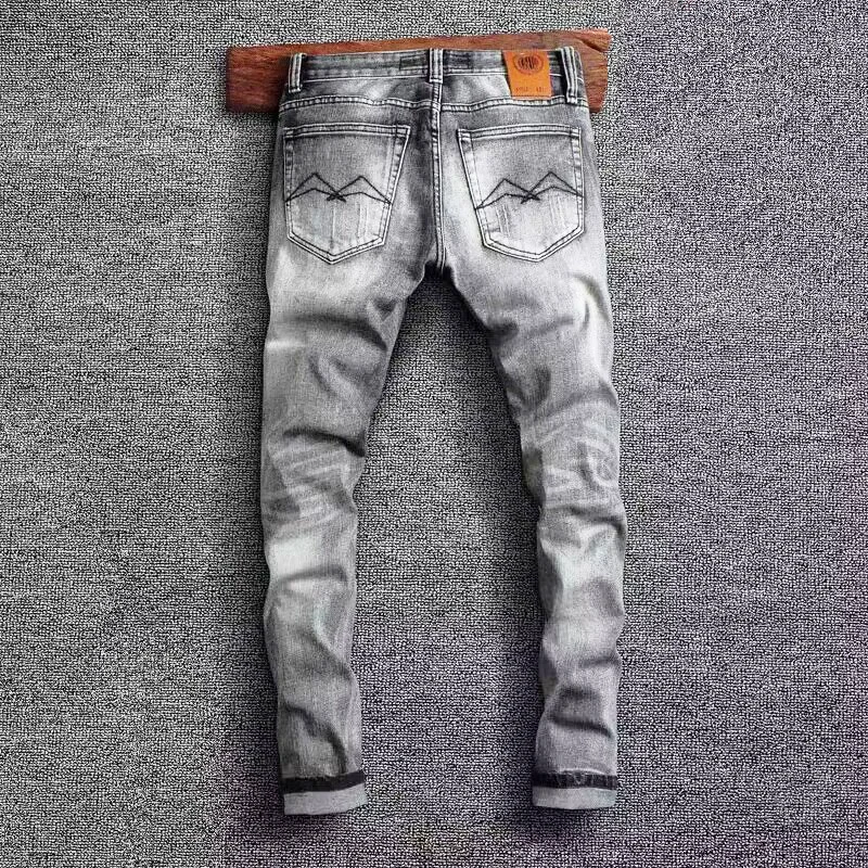 Italian Style Fashion Men jeans High Quality Retro Black Gray Stretch Slim Fit Vintage Jeans Men Casual Designer Denim Pants