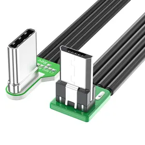 Bilashmart USB Type C to Micro USB 90° Angled adapter cable Power bank flexible cable PD charging cable Micro USB bend flat silicone cable