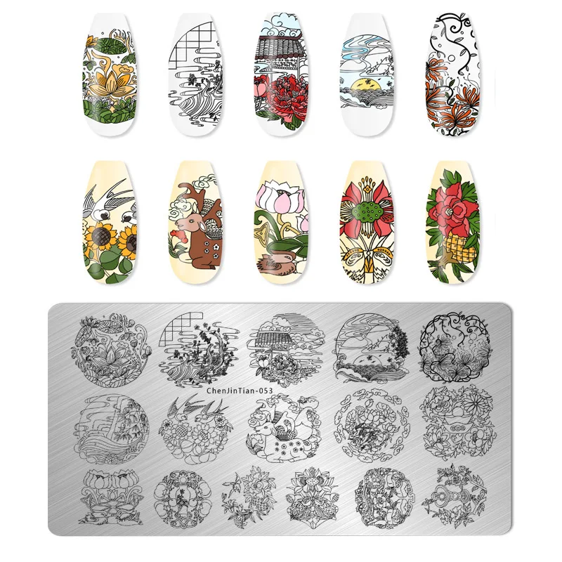 2023 Chinese Style Flower Face Nail Stamping Plate Cartoon Dog Dragon Character Nail Stamping Plates Manicure For Nail Art Stamp