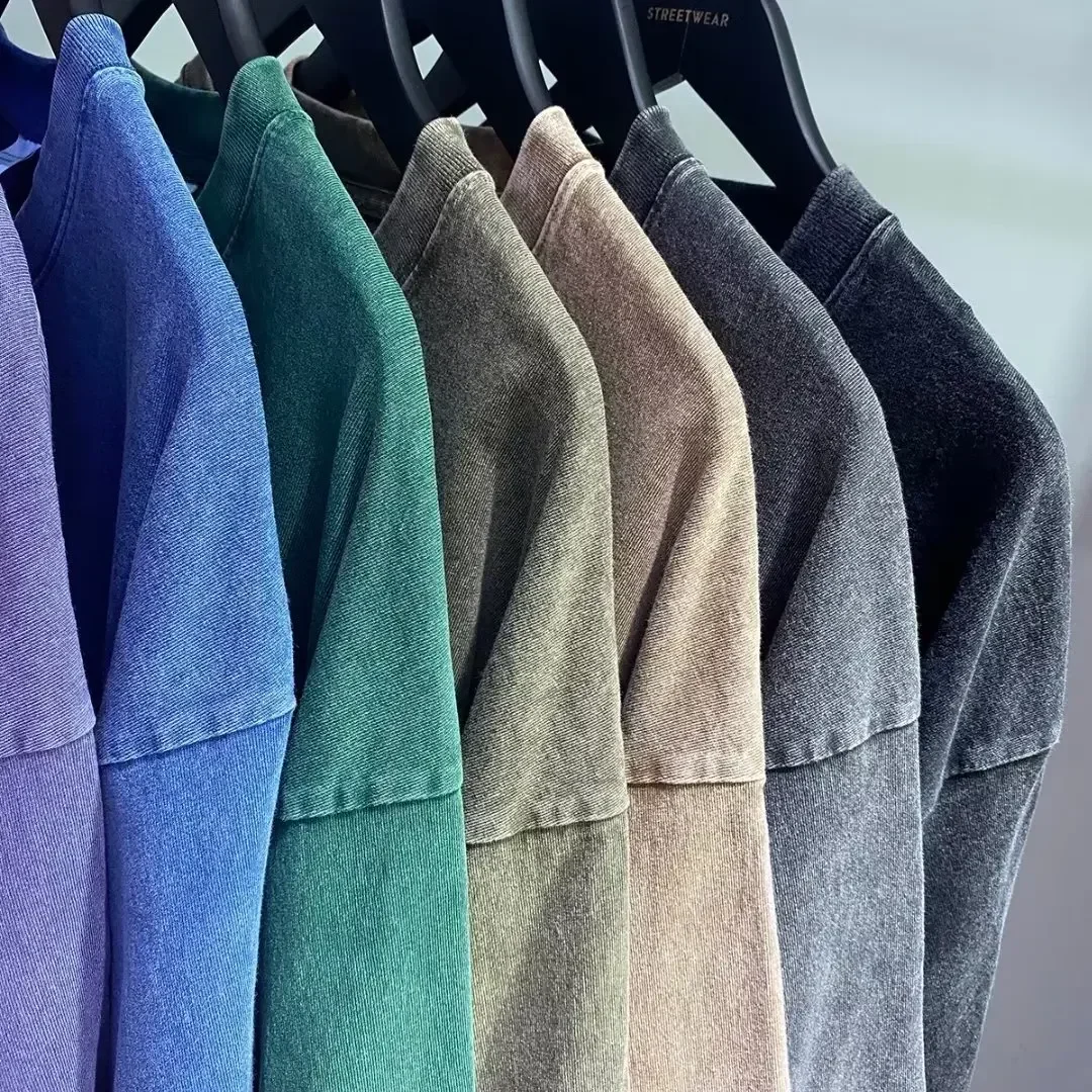 2026 النمط الأمريكي الرجعية الوزن الثقيل بلون قصيرة الأكمام تي شيرت الرجال النساء الصيف القطن الخالص غسلها القمصان القديمة المتضخم #5