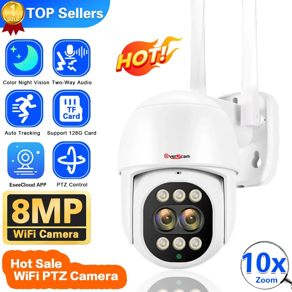 

4K Dual Lens 10X Digital Zoom Security Camera WiFi 8MP Outdoor PTZ Video Surveillance CCTV Color Vision Smart Home AI Protection