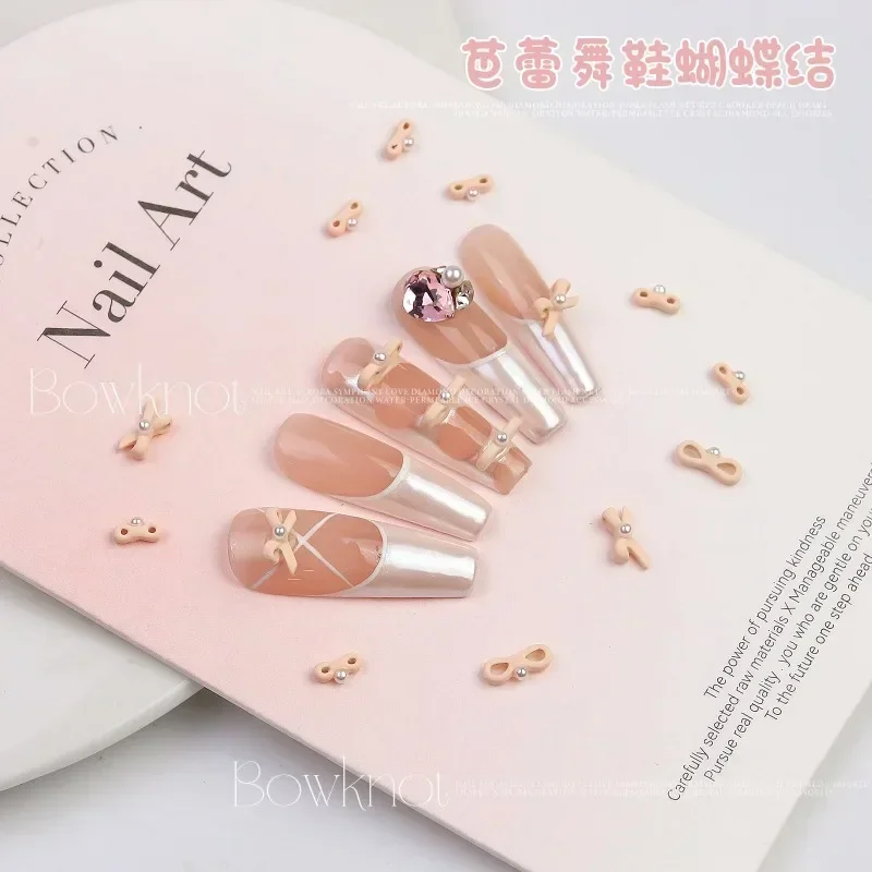 20 pz Accessori per Unghie a Tema Balletto, Nastro, Fiocco a Farfalla, Rete, Rosso, Rosa, Dolce, Perla, Lega, All'ingrosso