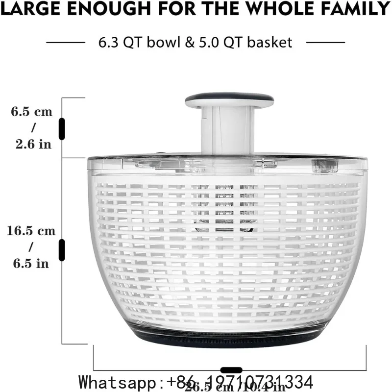 6.3 QT Salad Spinner Large Lettuce Dryer Spinner One-handed Easy Press Large Vegetable Dryer Salad Mixer Washer JT251