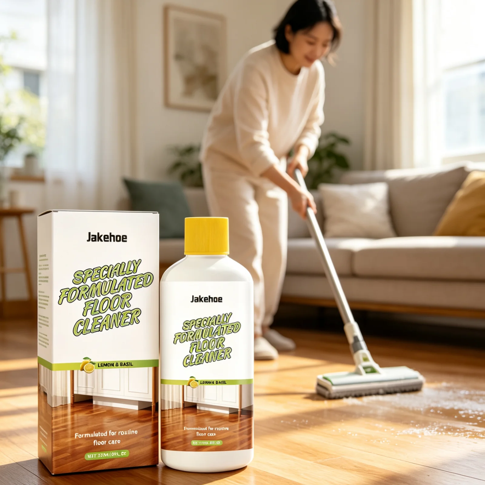Jakehoe Household Floor Cleaning Liquid Deep Decontamination Lemon Fragrance Fast Drying Multi Surface Wood Floor Cleaner 237ml