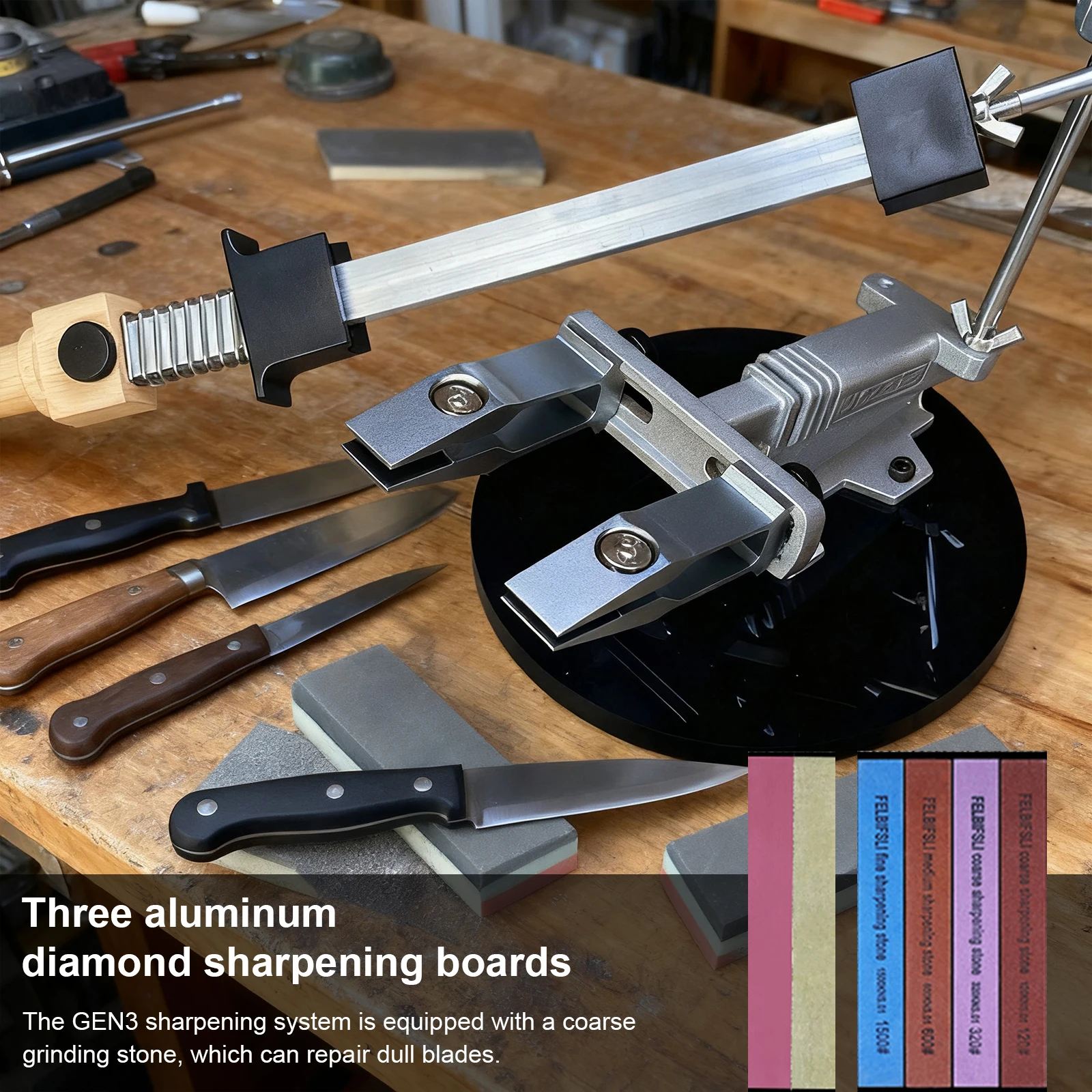 

Knife Sharpening System with 3 Whetstones Knife Sharpening Kit Kitchen Grinding System for Kitchen Knives