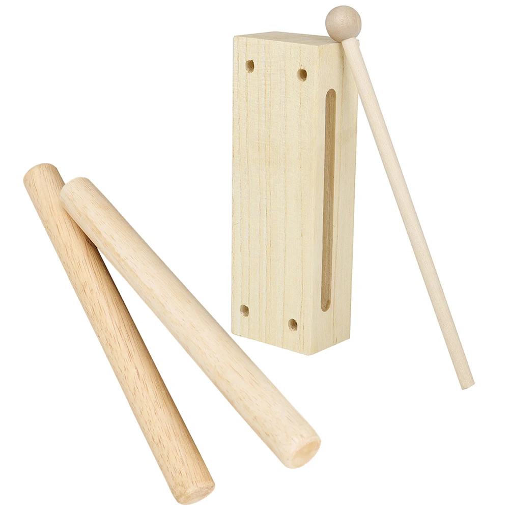 

1 Set Wood Block With Mallet Wooden Percussion Instrument Educational Music Plaything Rhythm Block Durable Wood Lightweight Easy