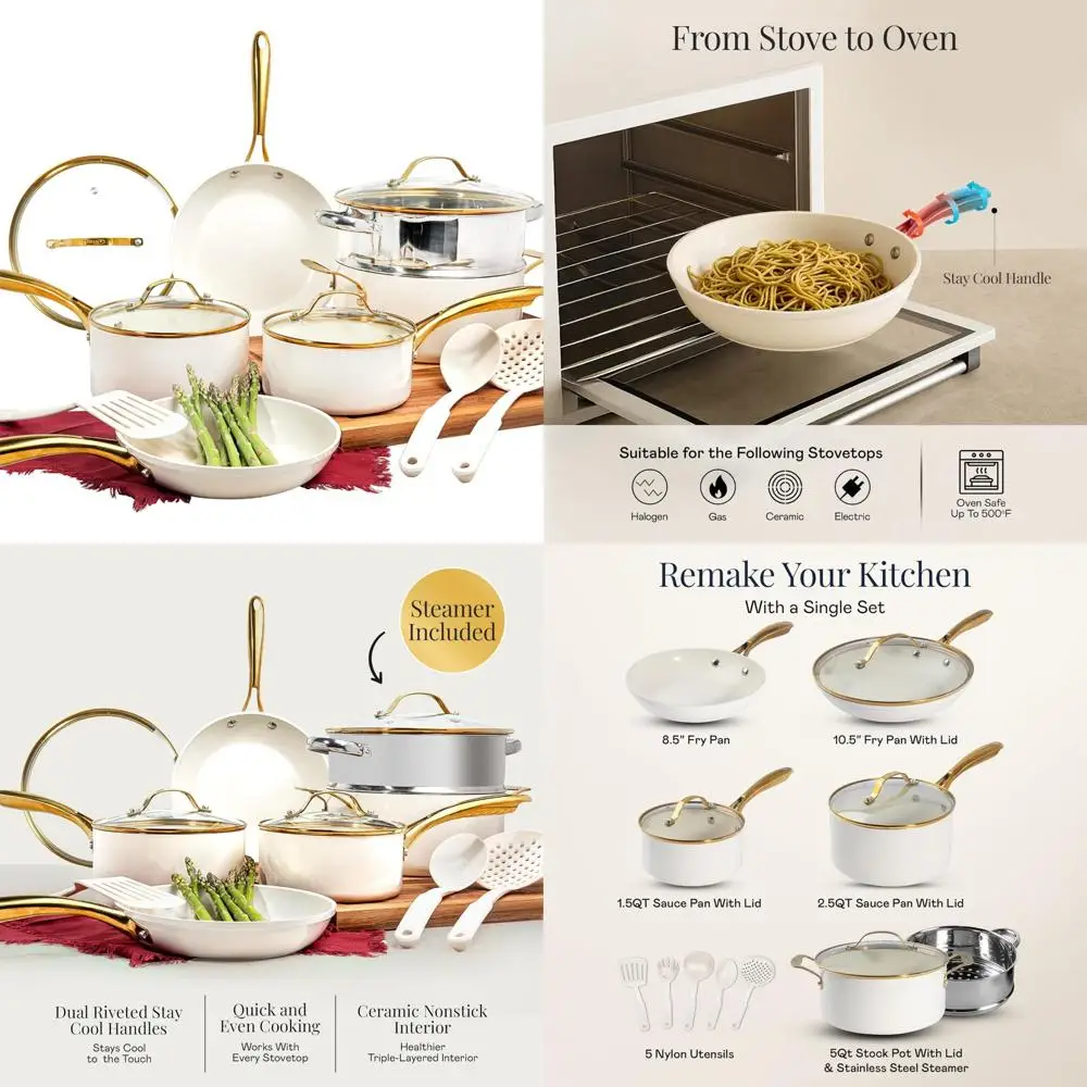 

Набор керамической посуды, 15 шт., набор керамических кастрюль и сковородок с антипригарным покрытием, кухонная утварь и пароварка, нетоксичный pfoa pfos, пр.