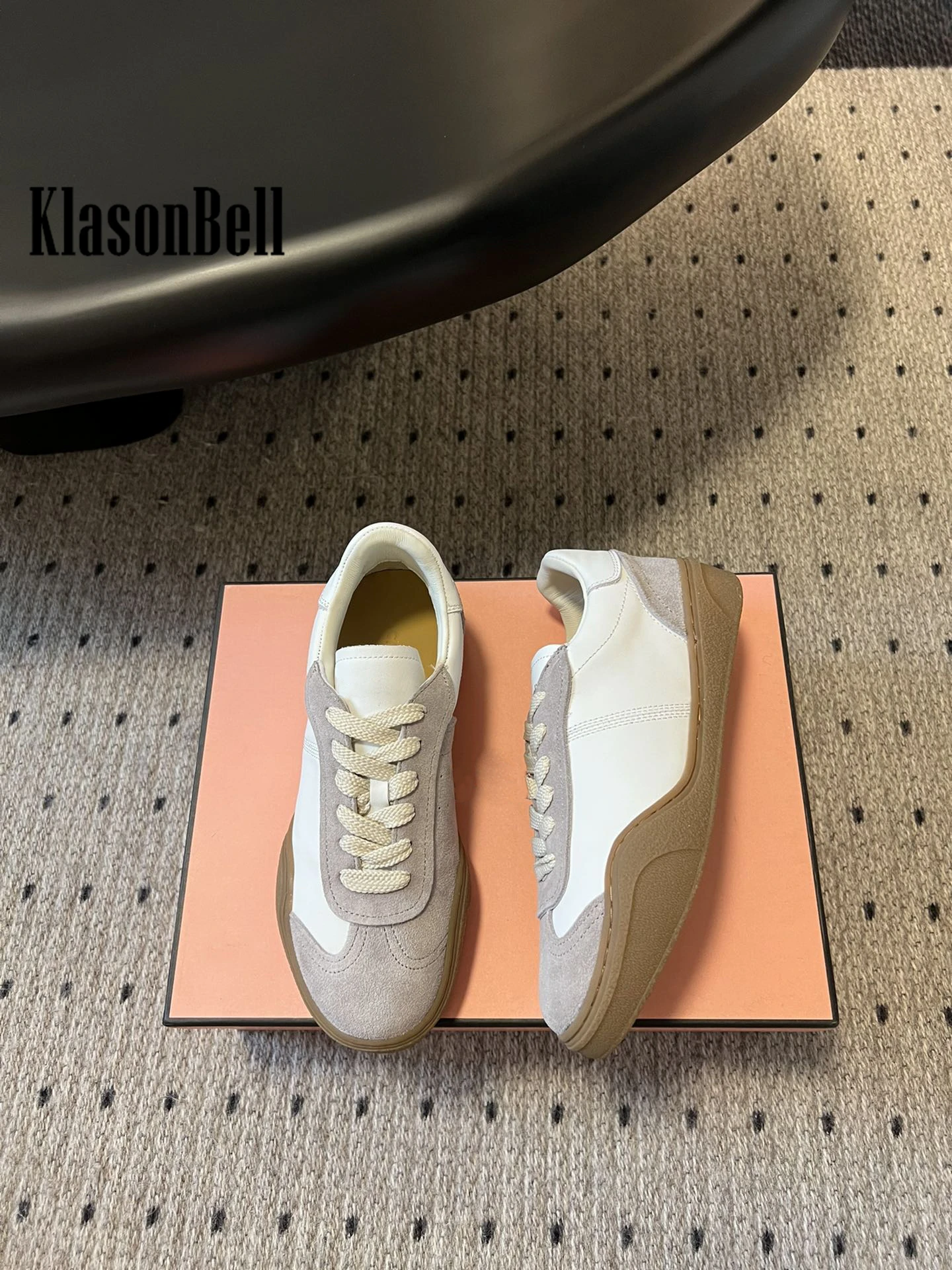 5.8 KlasonBell Round Toe Lace-up Genuine Leather Shoes Women Rubber Sole Mixed Colors Casual Sneakers