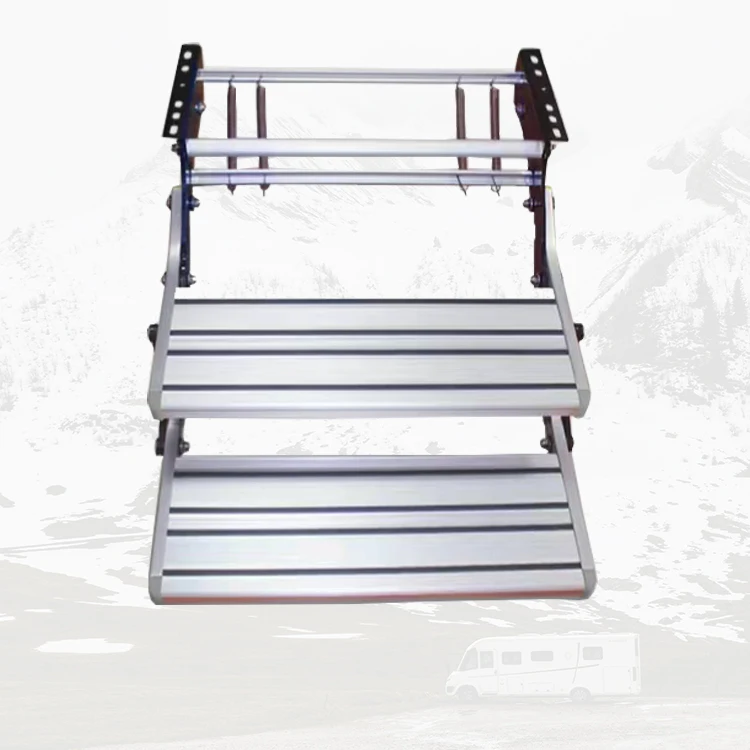 

Hot Sale RV Folding Step Manual Double Caravan Step High Tensile Aluminum Alloy Camper Van Step for Wholesales