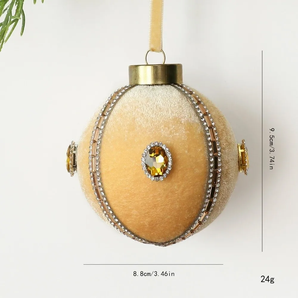 8cm Christmas Tree Ornaments Plastic Rhinestone Embellished Hanging Ball Ornaments Flocked Velvet Christmas Decorative Ball