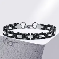 Vnox 8.5mm Black Silver Color Byzantine Link Chain Bracelets for Men Teens, Two Tones Punk Rock Cool Wristband