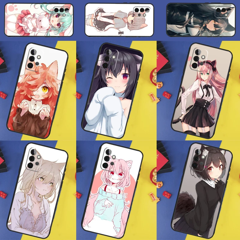 Anime Neko Cat Girl Case For Samsung Galaxy A54 A34 A14 A51 A71 A50 A12 A22 A32 A52 A72 A13 A33 A53 A73 Coque