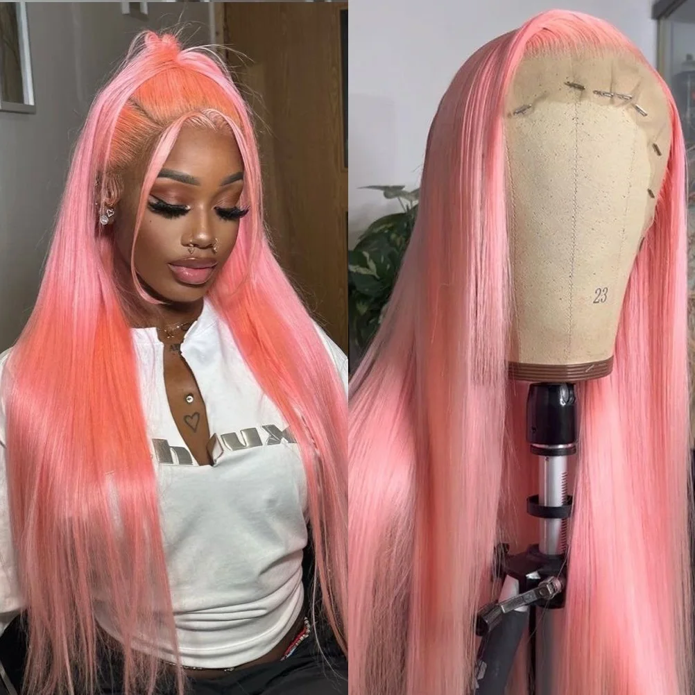 Pink Colored Straight Frontal Wigs 13x6 hd lace frontal wig human hair 30 40 inch Brazilian wig For Women choice wigs on clearan