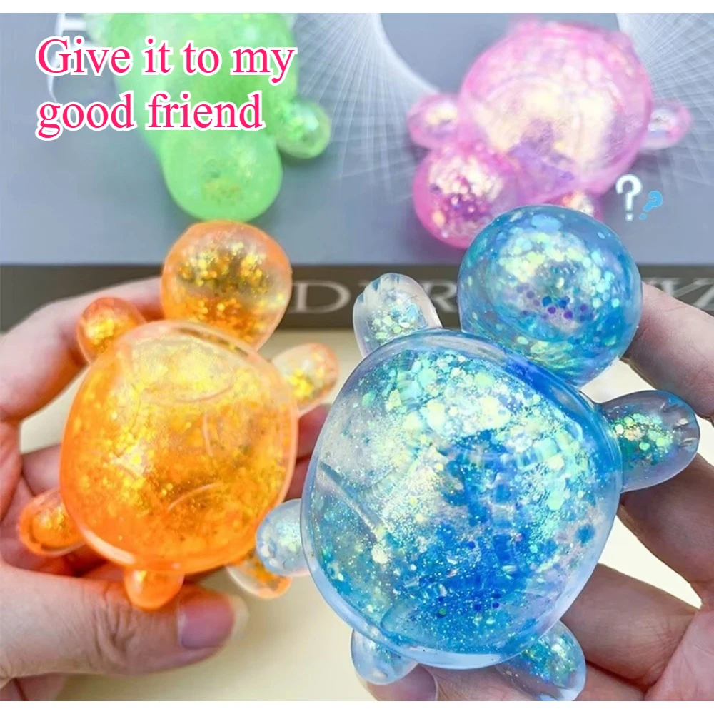 LSquishy Turtle Fidget Toy Glitter Turtle Squeeze Toy Small Cute Animal Anti Stress Fidget Splat Decompressions Vent Squeeze Toy