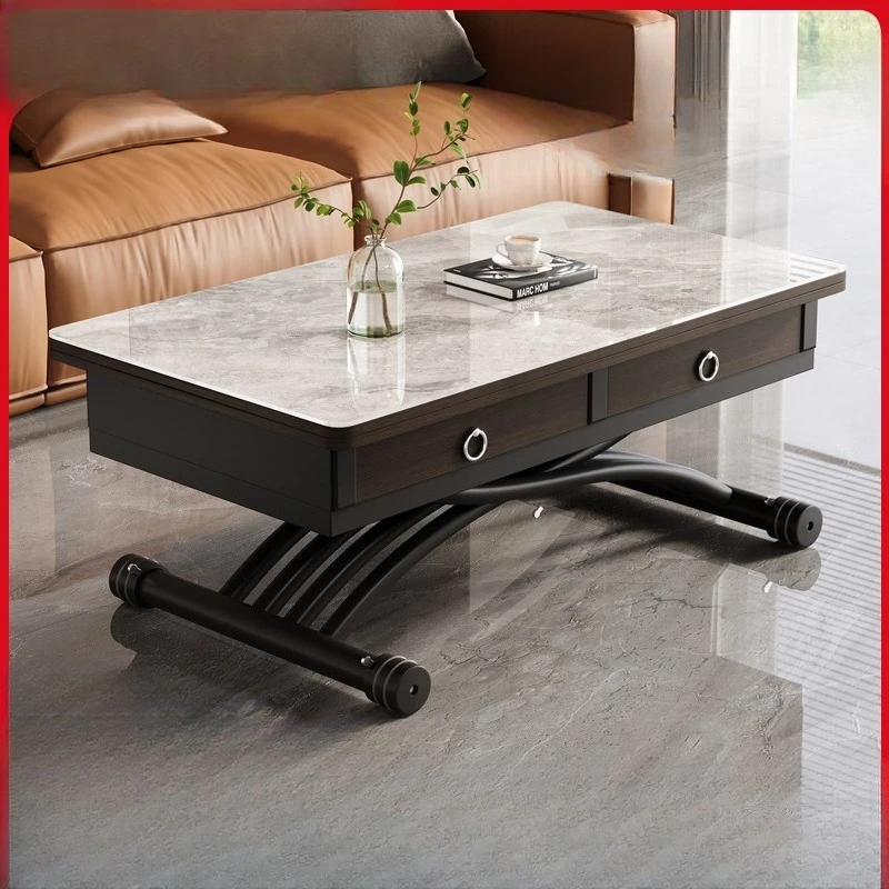 

Mobile lifting coffee table, dining table, dual-purpose small apartment, square household, multifunctional stacked rock board