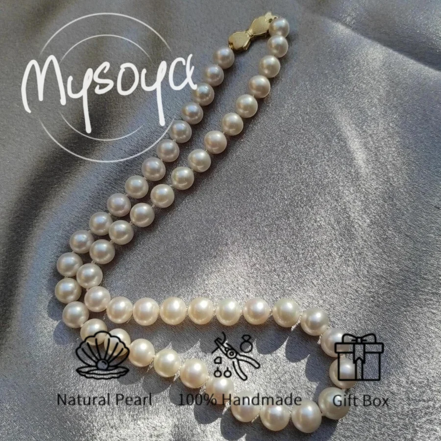

MYSOYA 8-9 мм белое ожерелье из пресноводного жемчуга, круглое с подарочной коробкой, идеальный подарок на свадьбу, день рождения, Рождество, Новый год