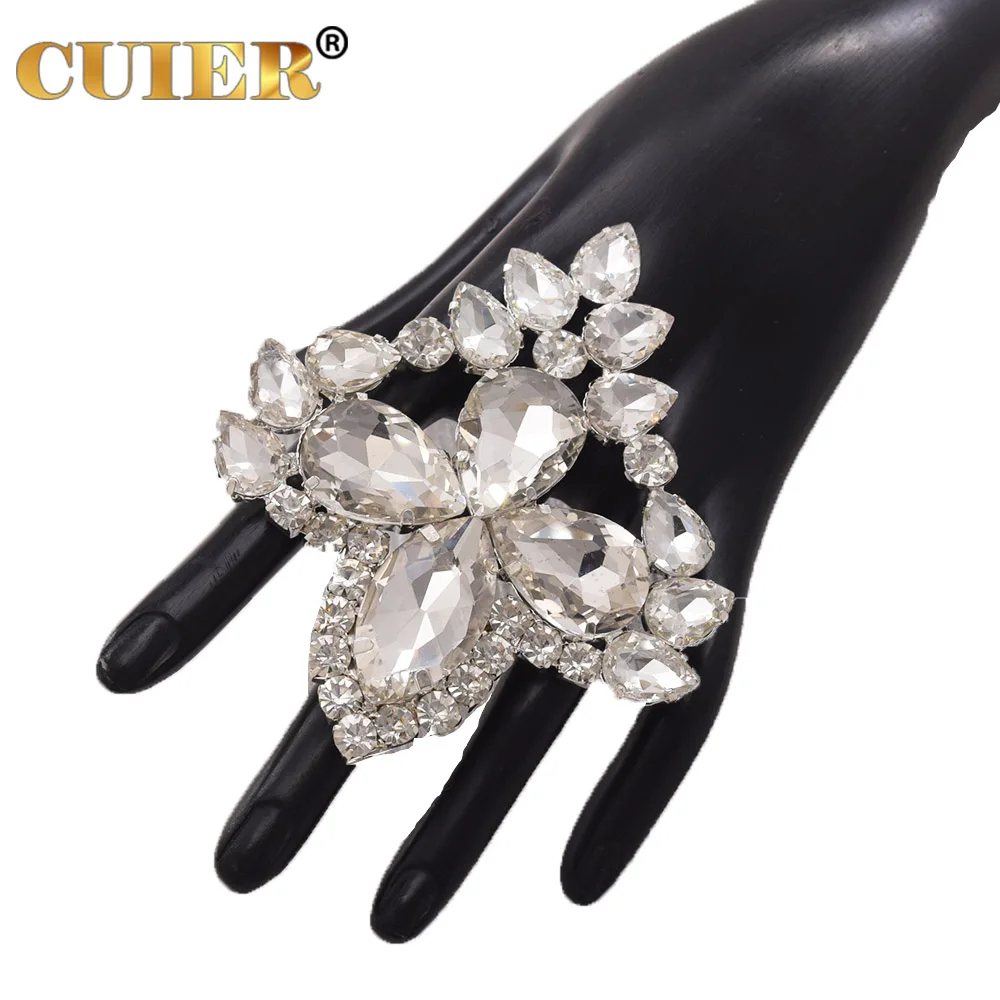 CUIER 9.5cm Oversize Rhinestone Big Stone Adjustable Rings Wedding Jewelry for Women Luxury Crystal Large Open Finger Ring Gift