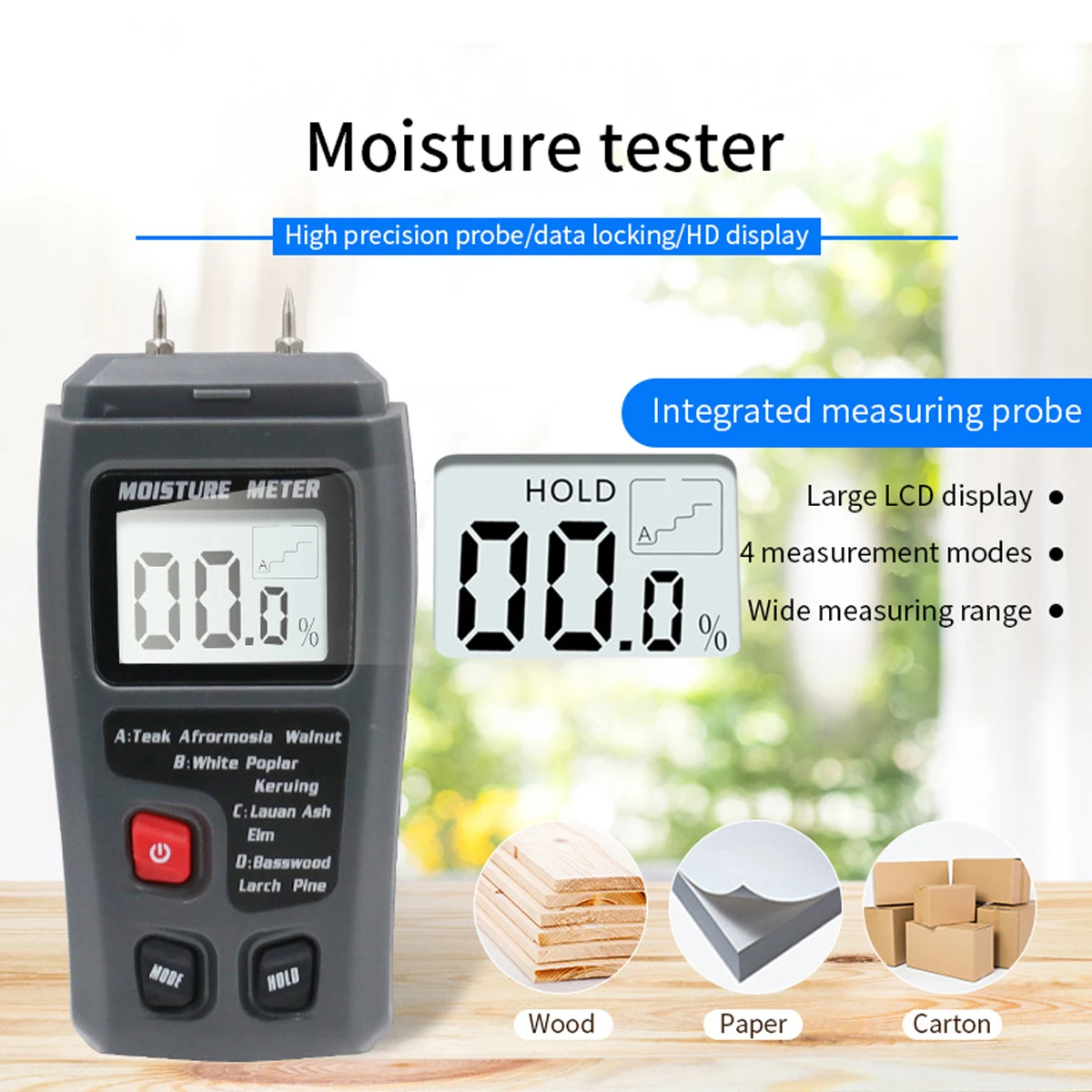 Wood Moisture Meter 9V Digital Moisture Detector with Indicator Accurate Humidity Tester Hygrometer Timber Damp Detector