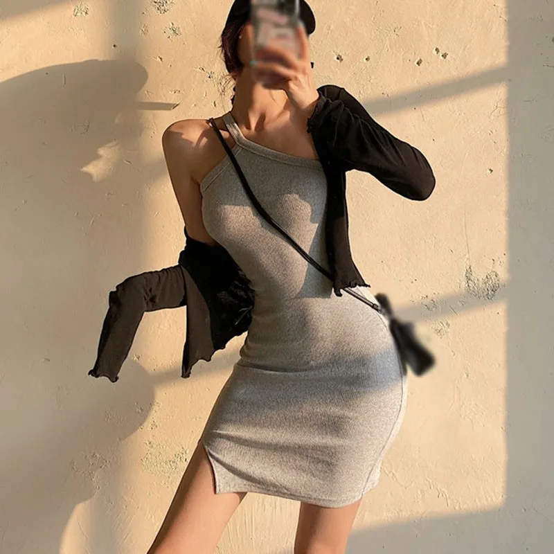 Summer Women  Sexy One Shoulder Dress New Sexy Backless Irregular Sling Slim Mini Dress