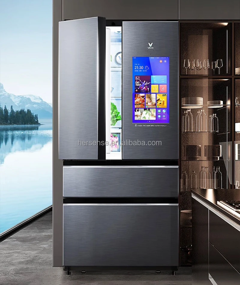 

220V 520L French Door Smart Side-by-side Refrigerators 4Door Fridge Refrigerator Auto Door with Screen Music Homeuse