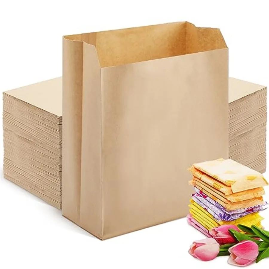 500 Pcs Waxed Sanitary Napkin Disposal Bags 7.5'' x 10'' x 3.5'' Kraft Feminine Hygiene Liner Bag Paper Bags for Commercial Bus