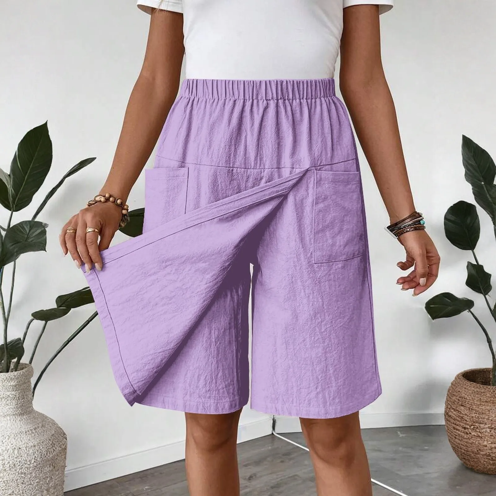 Women's Thin Summer Skirt Pants Small Size People 200 Pou Fat Casual Trousers Plus Size High Waist Loose Wide Leg Pants