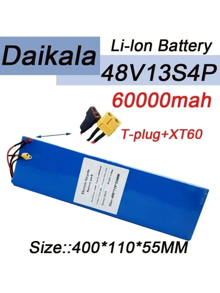 Krachtige 48V lithium-ionbatterij 60Ah 13S4P 18650 oplaadbaar pakket met BMS voor elektrische loopgereedschappen Vervanging 500W 750W - afbeelding 2