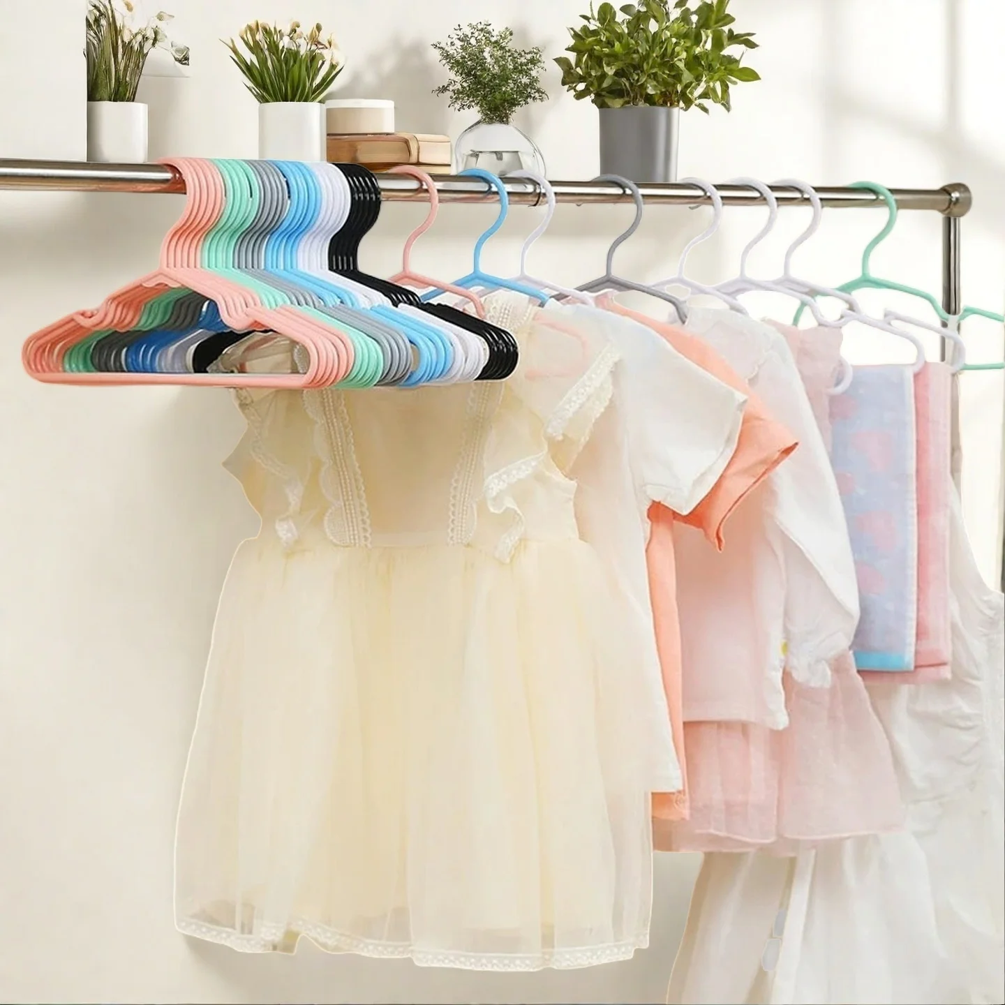 Plastic Hangers, Heavy Duty Hangers for Clothes, Thin Coat Hanger with Shoulder Grooves Space Saving Durable Hanger for Shirt