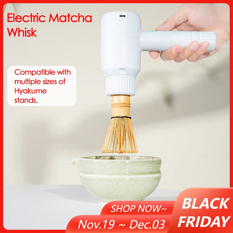 

White Matcha Electric Quickly Whisking Tool Wireless Type-C Interface Rechargeable One Button Start Electric Matcha Whisk Device