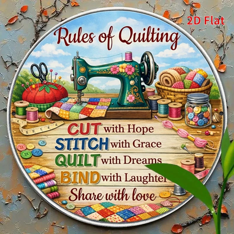 2D Flat, [2Dflat] 1pc 7.87x7.87 Inches - Vintage Patchwork Rules Aluminum Sign, Sewing Room Decor Plaque, Gift for Mom Grandma Q