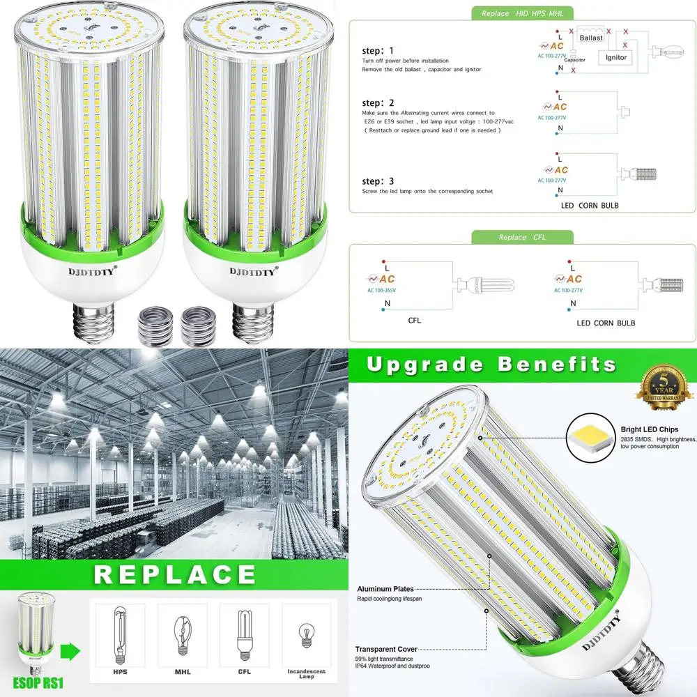 

150W 5000K LED Bulbs, 18000 Lumens, AC110-277V, E26/E39 Base, Metal Halide HID CFL Replacement for Commercial and Industrial Lig