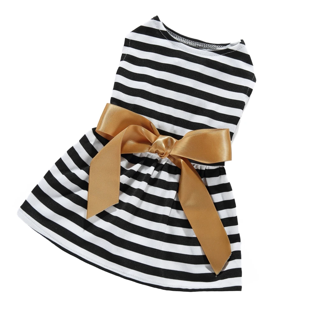 

Summer Pet Dog Dress Black White Stripes Sleeveless Puppy Skirt Clothes Holiday Photo Soft Comfy Material Pet Supplies