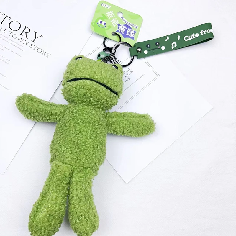 Cartoon Ugly Smiling Face Green Frog Plush Doll Keychain Pendant Fashion Coin Bag Ornaments Keyring Lanyard For Keys Gift