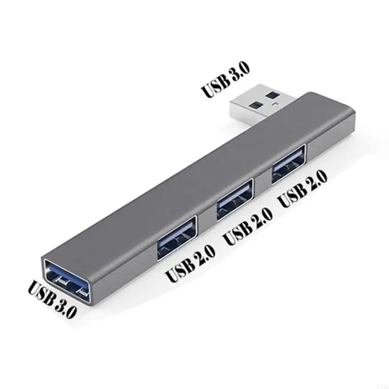 공간 절약 직각 알루미늄 USB 허브 4 포트 USB3.0 유형 C 고속 데이터 전송 금속 구조 플러그 앤 플레이 F19E