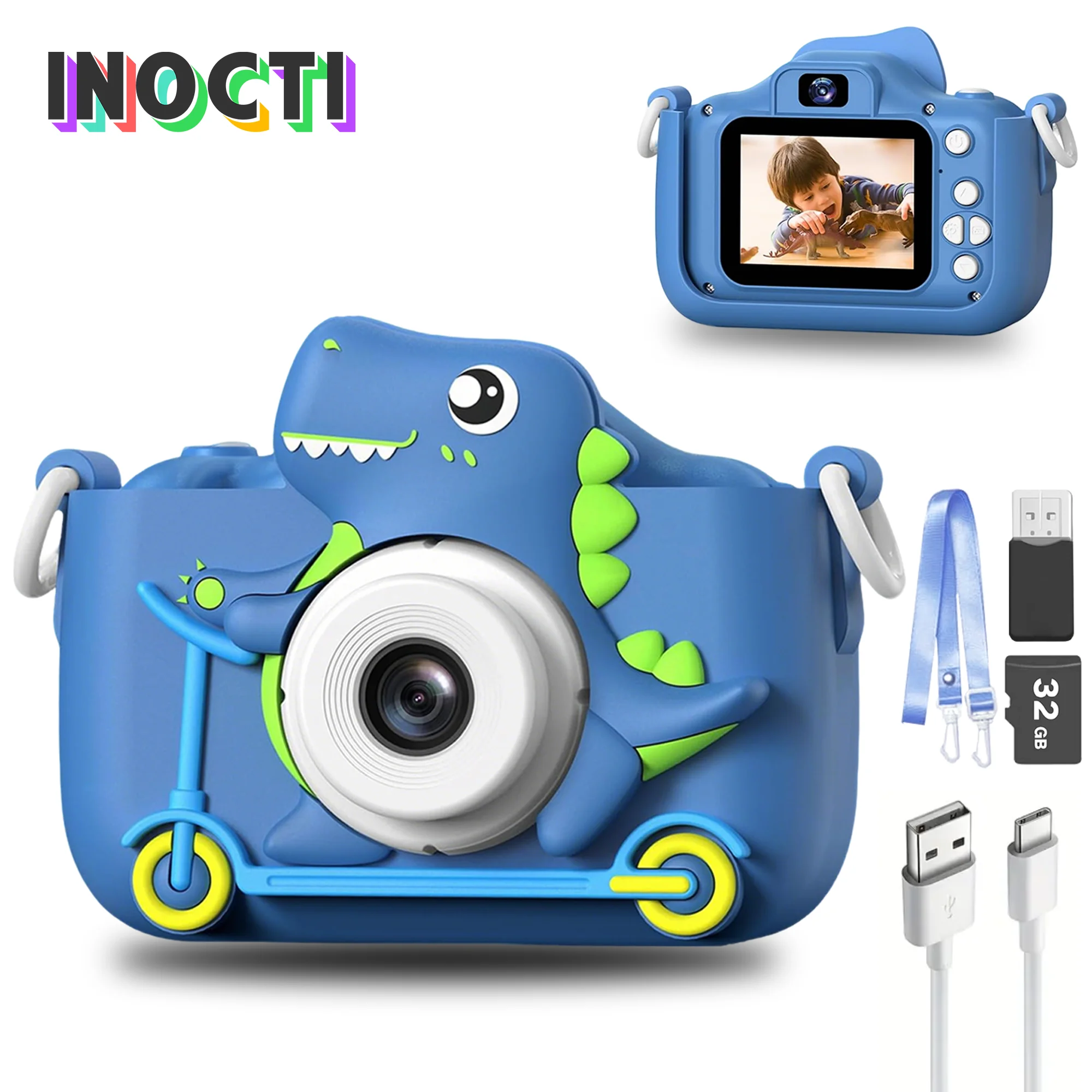 

INOCTI Children Cameras, Dinosaur series, Kids Camera, Toddler Digital Video Camera, Toys for Christmas Birthday Gifts