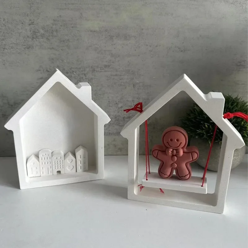 Large House and Swing Silicone Mold Gypsum Cement Ornament Mold Making Tools Construction Mould Resin Drop Glue Pendant Mould