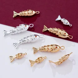 Small Little Fish Pendants Alloy Zircon Exquisite Curve Smart Fish Jewelry Accessories DIY Handmade Necklace Bracelet 4pcs