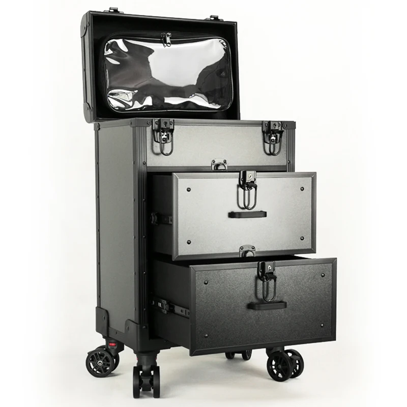 Mode Roze Trolley Cosmetische Rolling Bagage Vrouwen Mannen Luxe Zwarte Nagels Make Toolbox Beauty Tattoo Trolley Koffer