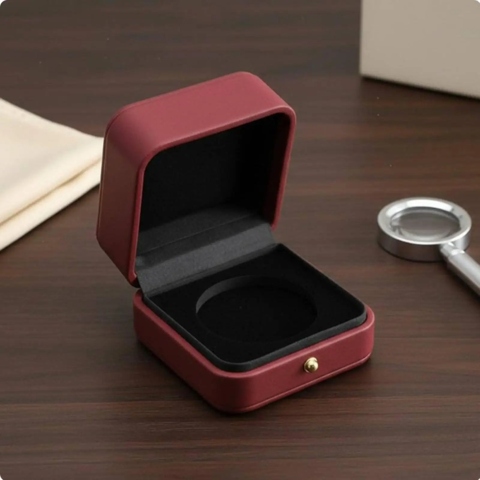 Coin Collection Case PU Leather Velvet Lined Medal Display Box Hand Stitched Durable Organizer for Home Office Collectibles