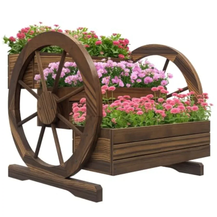 3-Tier Raised Garden Bed Wooden Wagon Planter Boxes 24