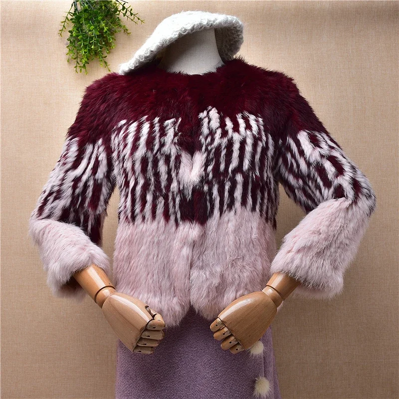 Ladies Women Fall Winter Clothing Rex Rabbit Hair Knitted Three Quarter Sleeves Slim Cardigan Short Style Jacket Coat Sweater