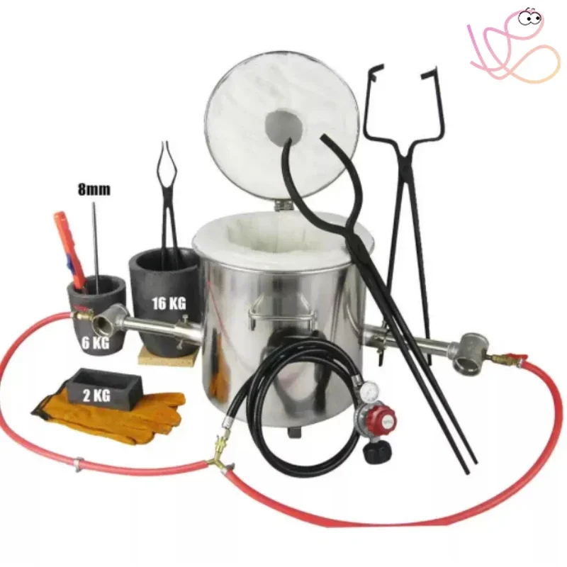 16 KG Large Gas Metal Melting Furnace Kit 2642°F / 1450°C Propane Forge Dual Burner 2 Crucibles Foundry Home Kiln Casting Tools