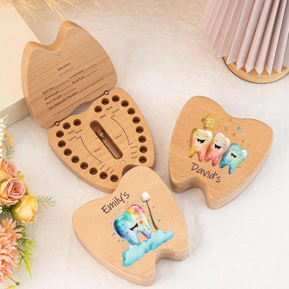 Baby Wooden Tooth Keepsake with Name Baby Tooth Keepsake,Tooth Fairy Trays Christening Gift Baby Shower Gifts