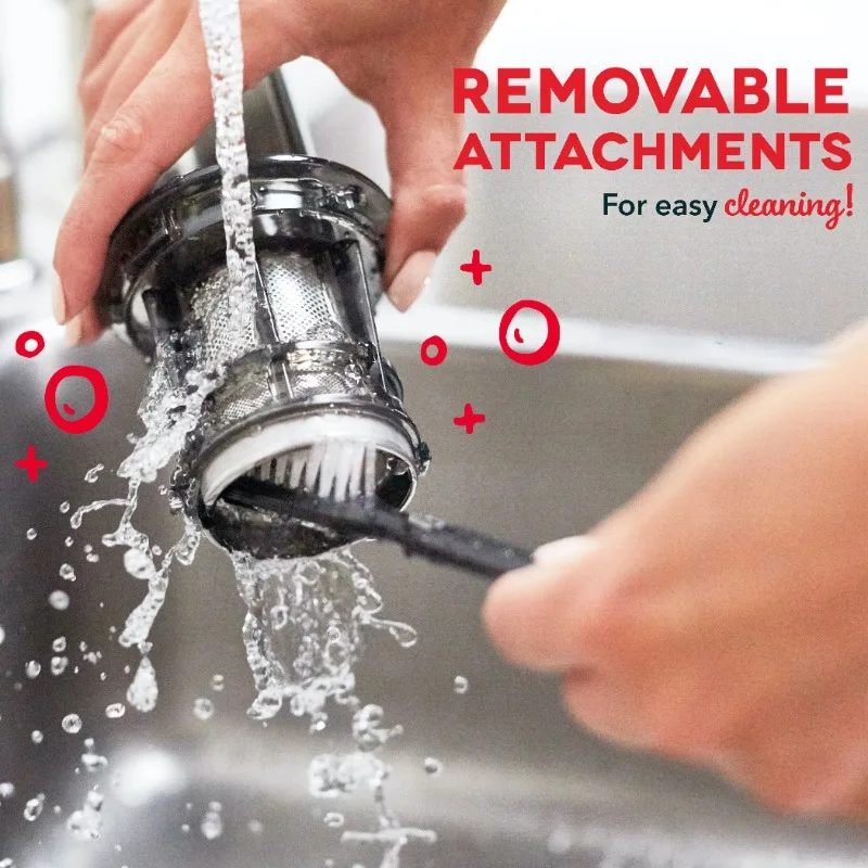 عصارة داش المضغ البطيئة المدمجة، سهلة التنظيف، عصارة الضغط البارد مع فرشاة، كوب قياس اللب ودليل وصفة العصير